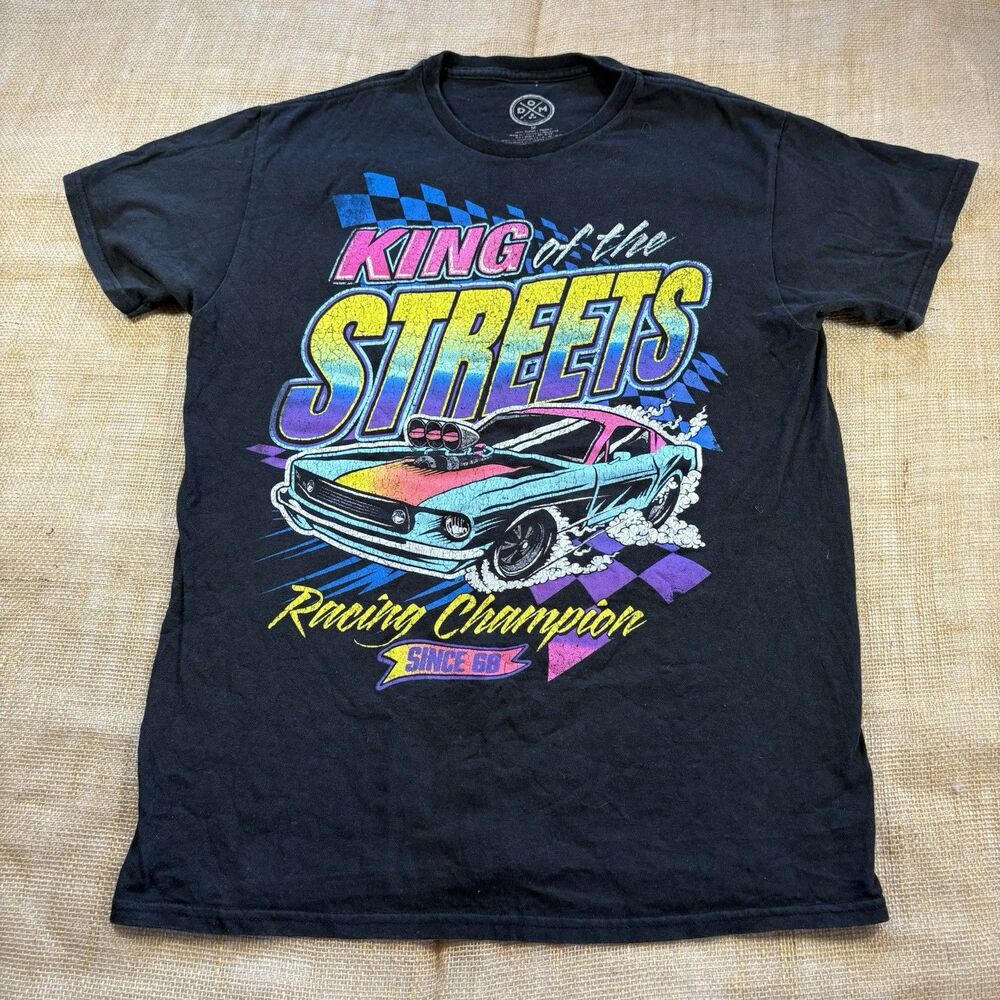 DOM King of the Streets Mustang Muscle Car Retro Look Neon T-shirt Size Medium
